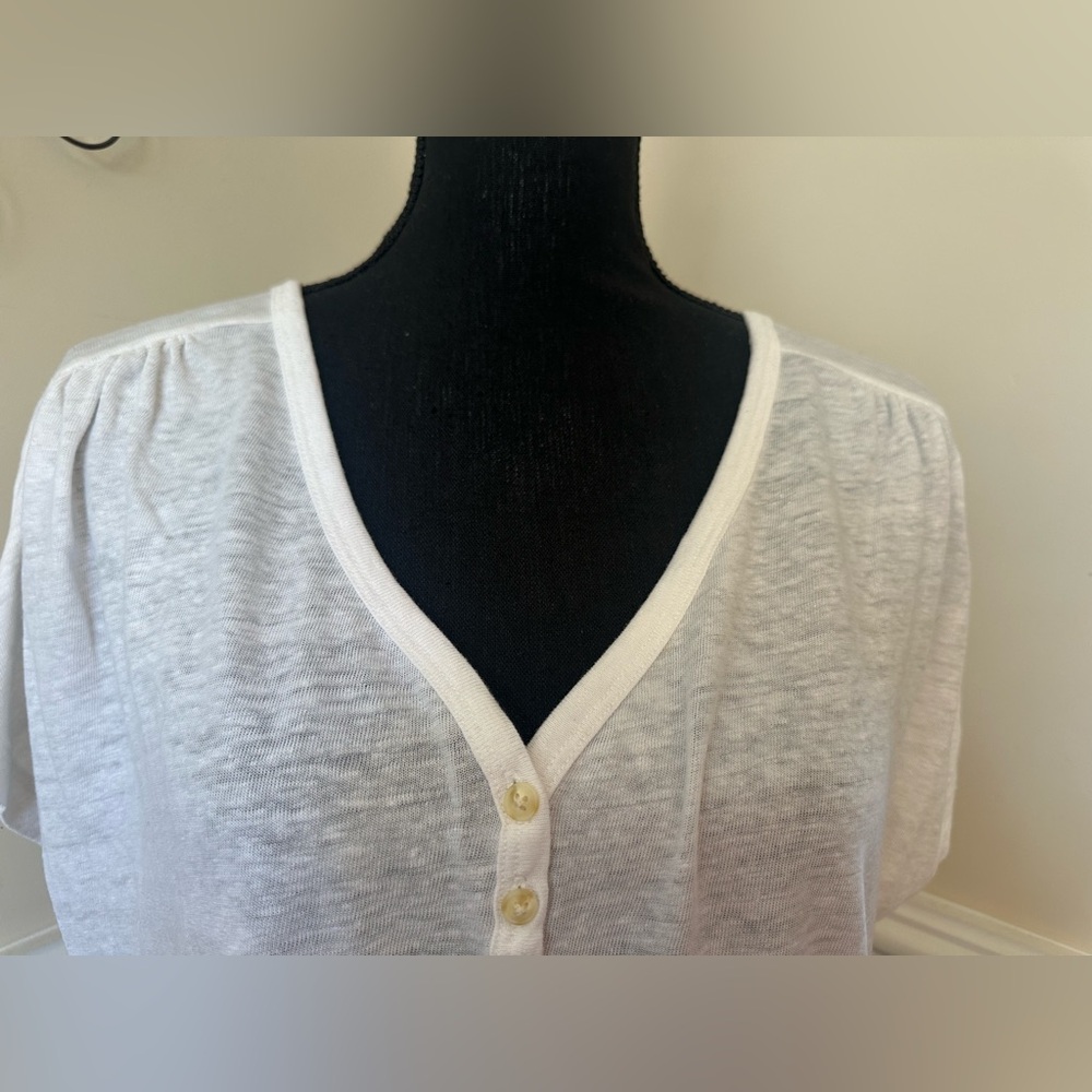 Old Navy womens Linen-Blend V-Neck Henley Blouse Sea Salt /Off White Size L EUC - Picture 3 of 6